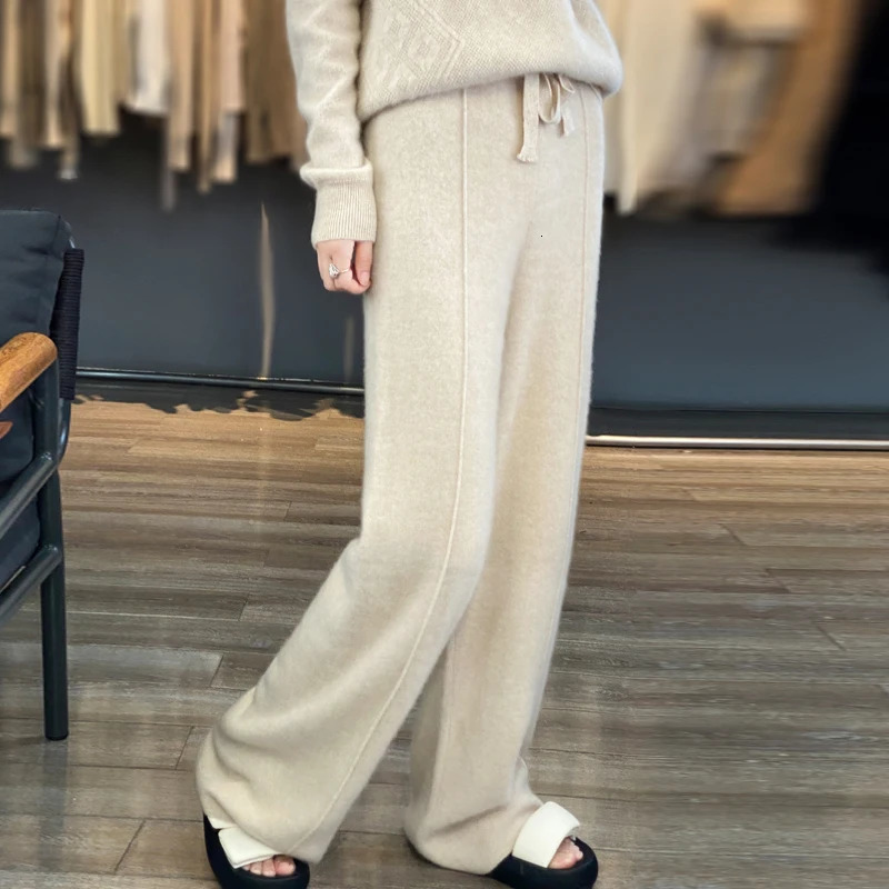 100% wool pants womens sewing knitted winter wideleg thick Maillard gaiden cashmere women wear outside 250106
