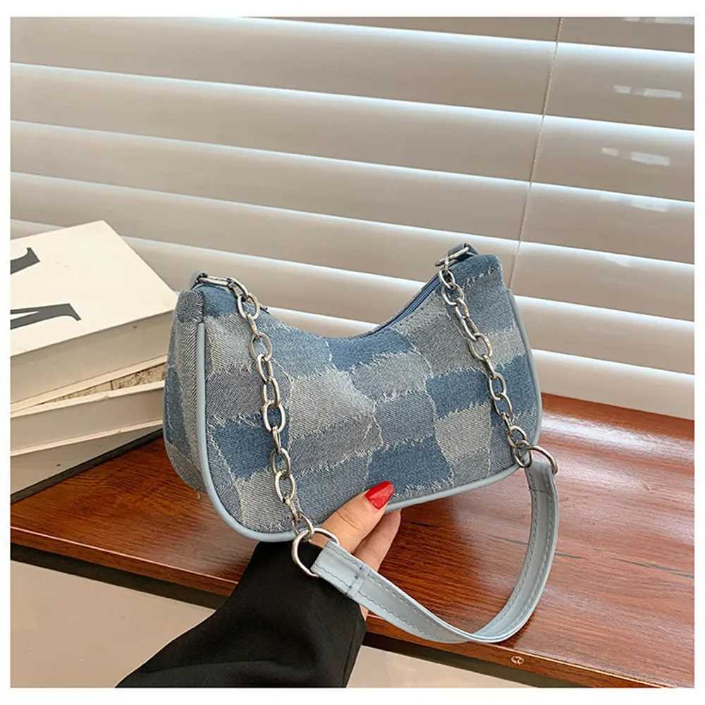New Fashion Small Square Bag Retro French Women Denim Plaid Patterns Shoulder Bags Trend Female Underarm Chain Handbag Z250115