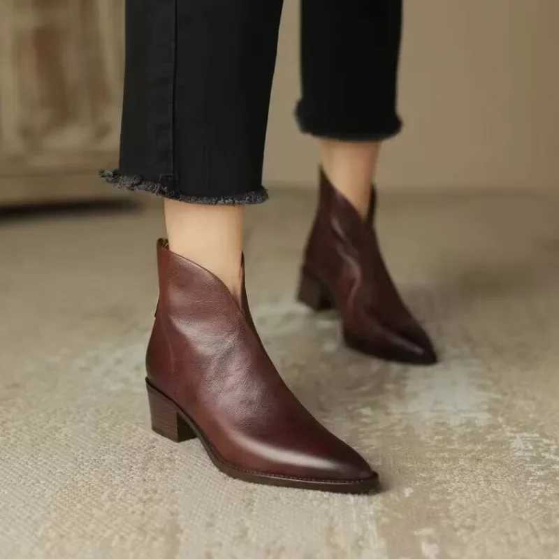 2024 High Quality Womens Shoes Ankle Womens Boots Fi Back Zip Office and Career Sexy Pointed Toe Shoes for Women ZapatosXJ250115