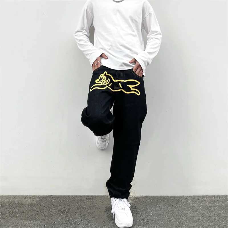 Hip Hop Flying Dog Print Jeans for Men High Street Straight Loose Wide leg Pants Fashion Baggy Trousers Male Y2K Luxury Denim W250115