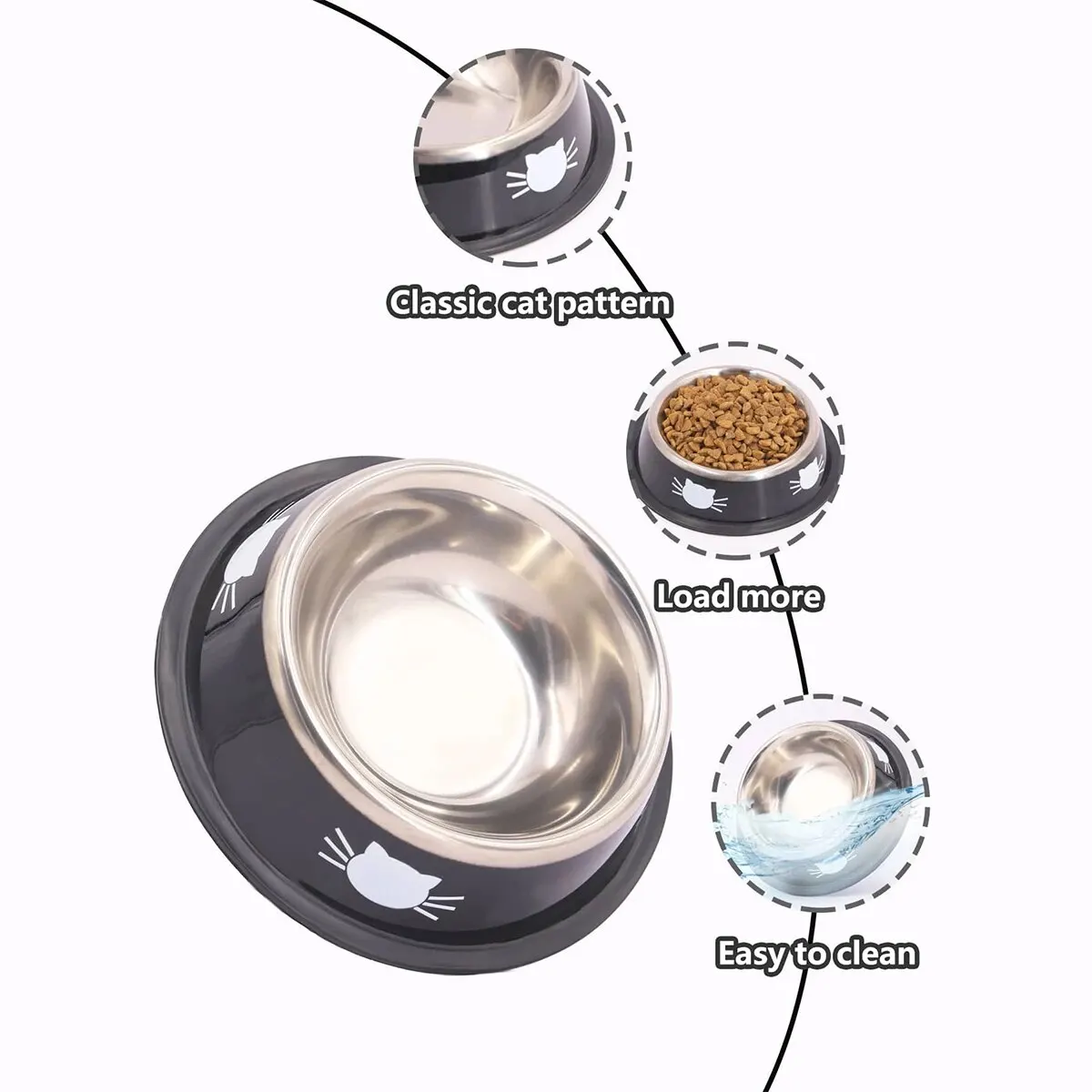 144490 Double-bowl cat bowl, separate food and water, reasonable partition, one bowl for two purposes, saves space and is more convenient