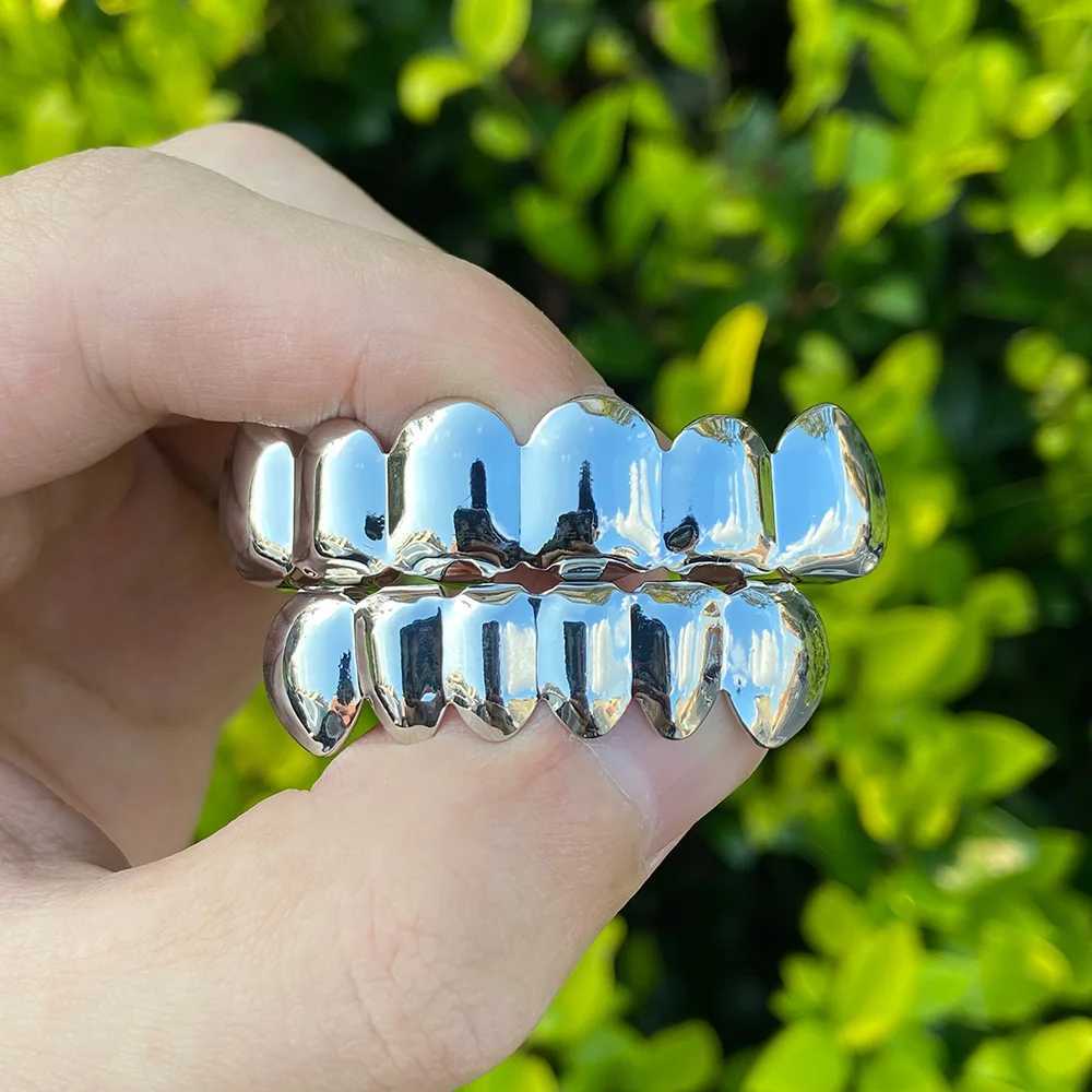 YONGX Classic 6/6 Glossy Teeth Grilz Hip Hop 14K Gold Plated Tooth Cap Suitable for Womens Body Jewelry Role PlayingXJ250412