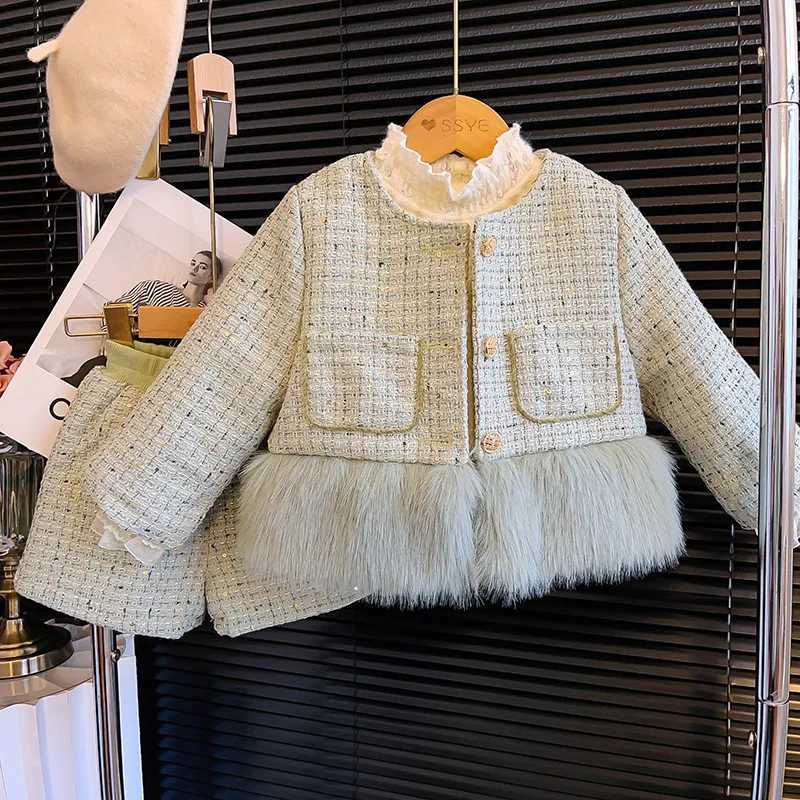 Clothing Sets Winter girls fashion plus wool suit little girls cute little perfume fluff warm two-piece baby girls baby clothes Y241129MMXE