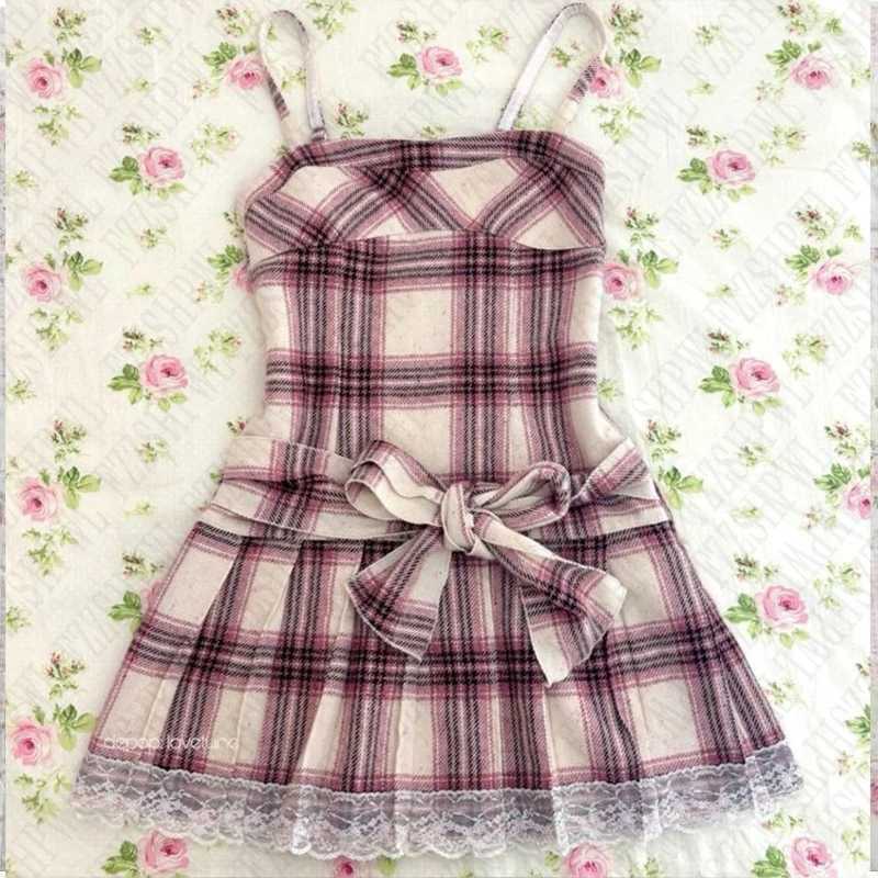 Grid Harajuku pattern dress rock aesthetic silm chic Y2K skirt cute American emo punk girls American casual gothic womens dressXJ250115