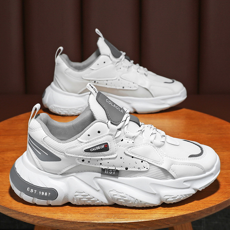 Men Clunky Shoes New Mesh Breathable Sneakers Trend Versatile Inner Heightened Athleisure Running Shoes Grey Free shipping