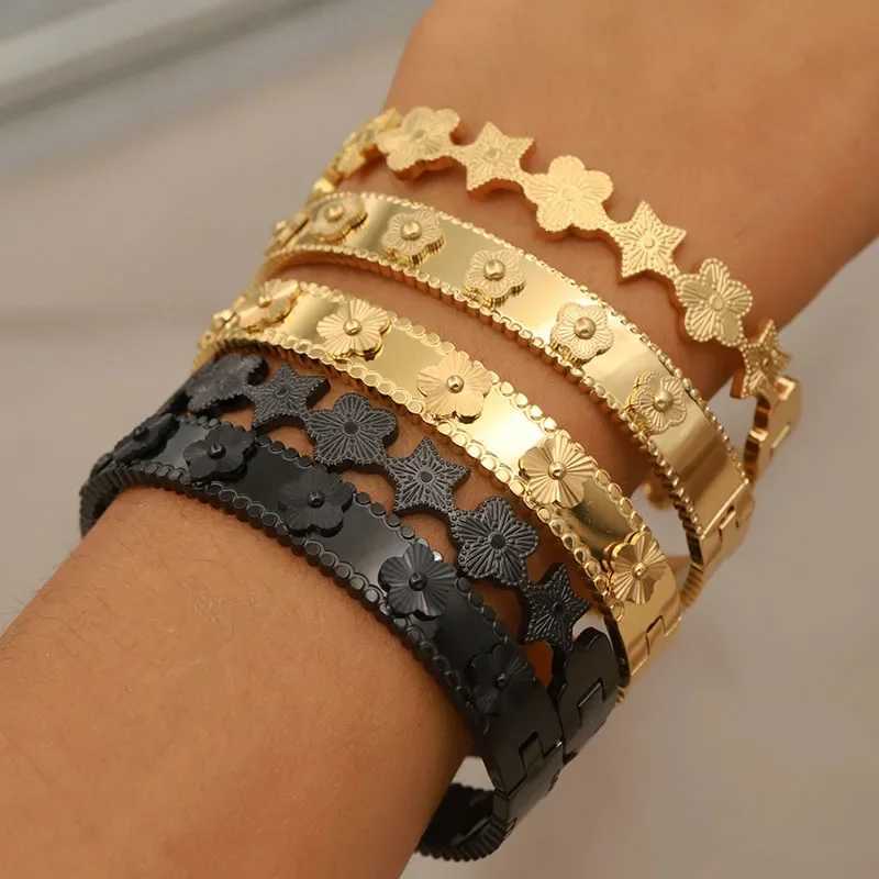 Bangle Stainless Steel Metal Flower Bangles bracelets for Women Fashion Brand Jewelry Elegant Crystal Accessories H250115