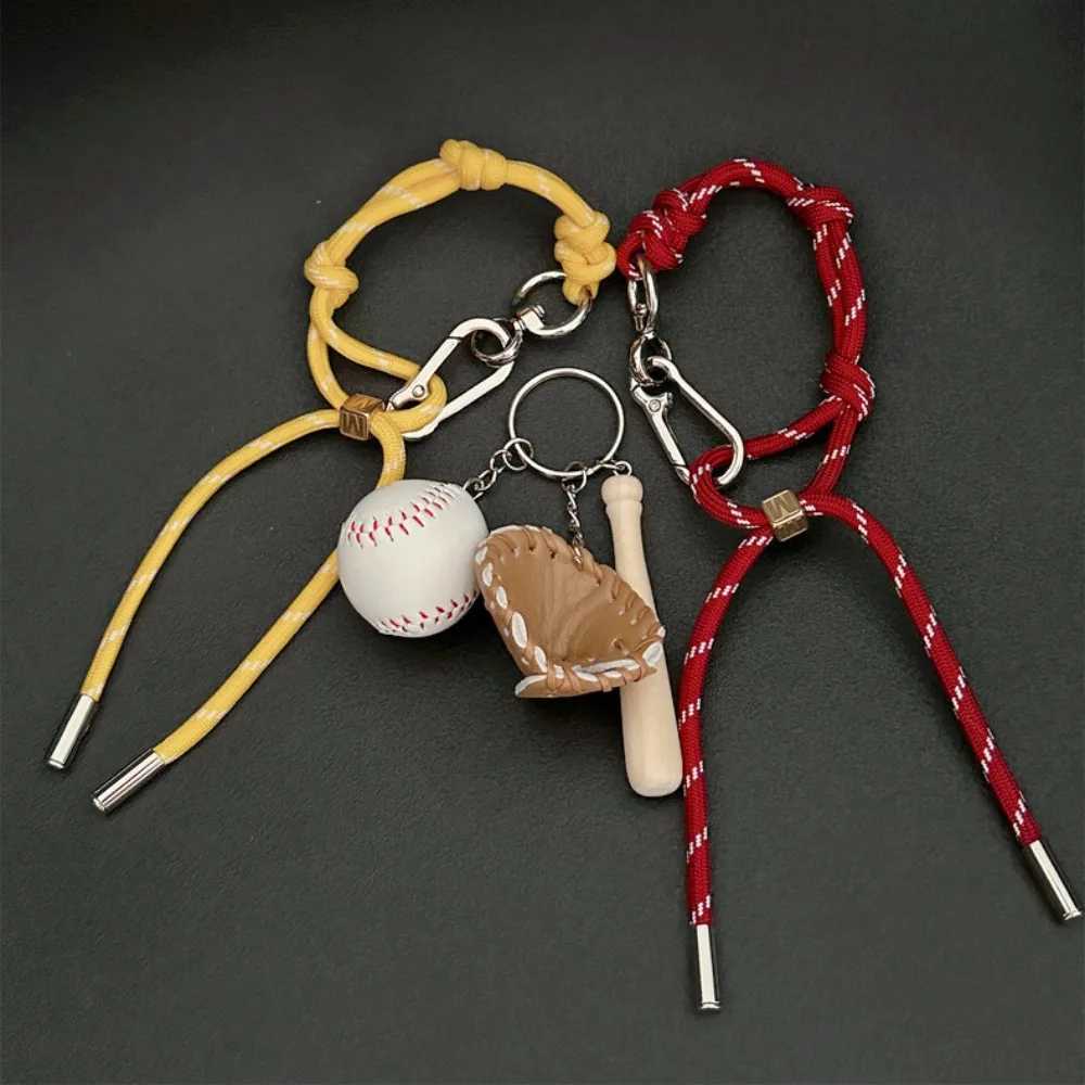 Keychains Lanyards New Multi-purpose Rope Bracelet Colorful Nylon Key Chain Handmade Baseball Pendant Bag Hanging Accessories Couple Style H250115