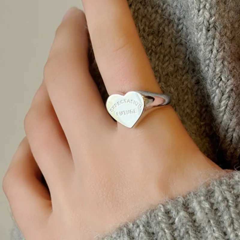 Cluster Rings Silver Color Love Heart Letter for Women Elegant Simple Smooth Ring Party Jewelry Gifts H250115