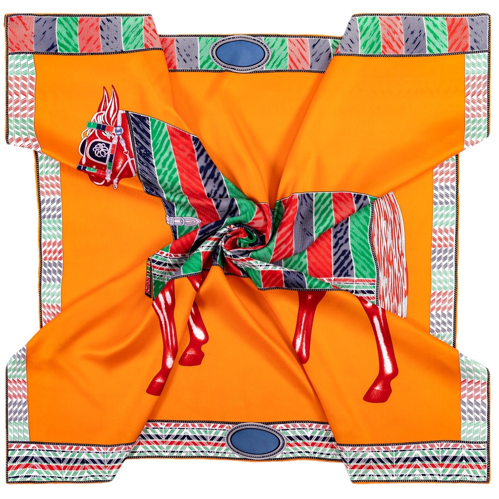 New handmade crimped silk scarf women 90cm twill silk square scarf colorful war horse jungle tiger printed silk scarf scarf shawl turban