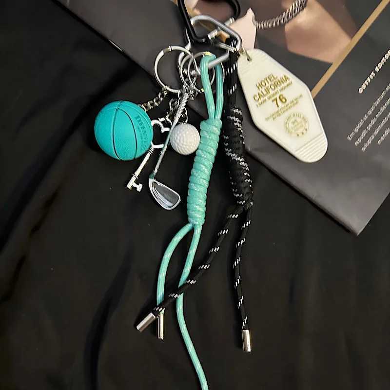 Keychains Lanyards Ins Handmade Colorful Rope Woven Bead Keychain Bag Pendant Sports Basketball Car Gift For Men And Women H250115