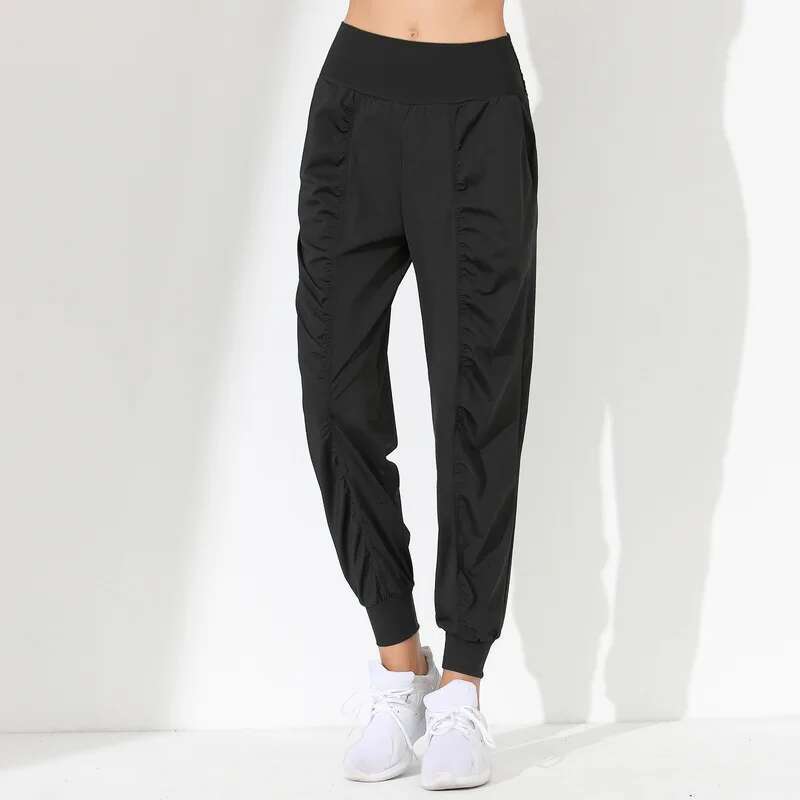Woman Loose Slim Quick-Dry Yoga Pleated Hem Bound Running Fiess s Pockets Jogging Pants Sports pants