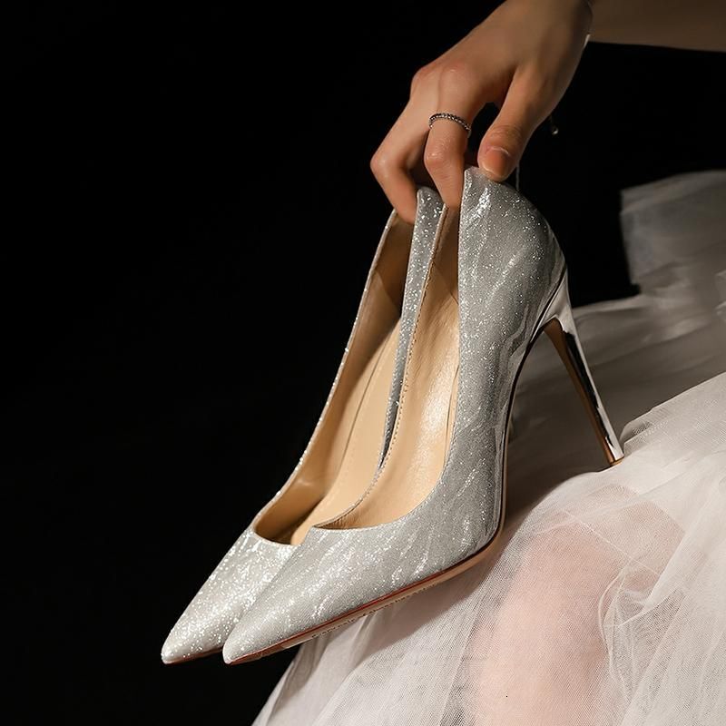 Gold Sier Women Pumps Spring Pointed Toe High Party Wedding Woman Stiletto Heels Designer Shoes