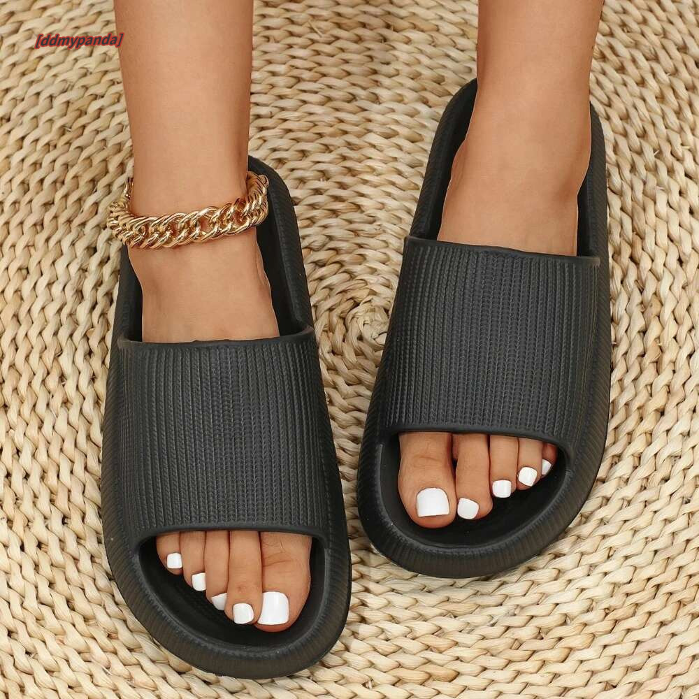 Women Men Designer Brand Slides Summer Beach Slippers Fashion Sandals Non-Slip Ladies Platform Indoor Outdoor Shoes Black Beige ddmypanda ddmypanda