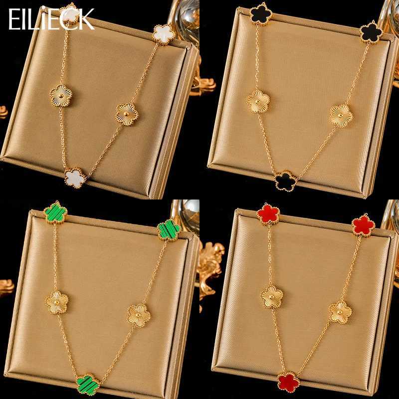 Pendant Necklaces EILIECK 316L Stainless Steel 4-Color Five Leaf CloverPendant Necklace For Women Fashion Two-Sided Neck Chain Jewelry Party Gift H250