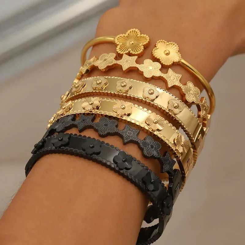 Bangle Stainless Steel Metal Flower Bangles bracelets for Women Fashion Brand Jewelry Elegant Crystal Accessories H250115