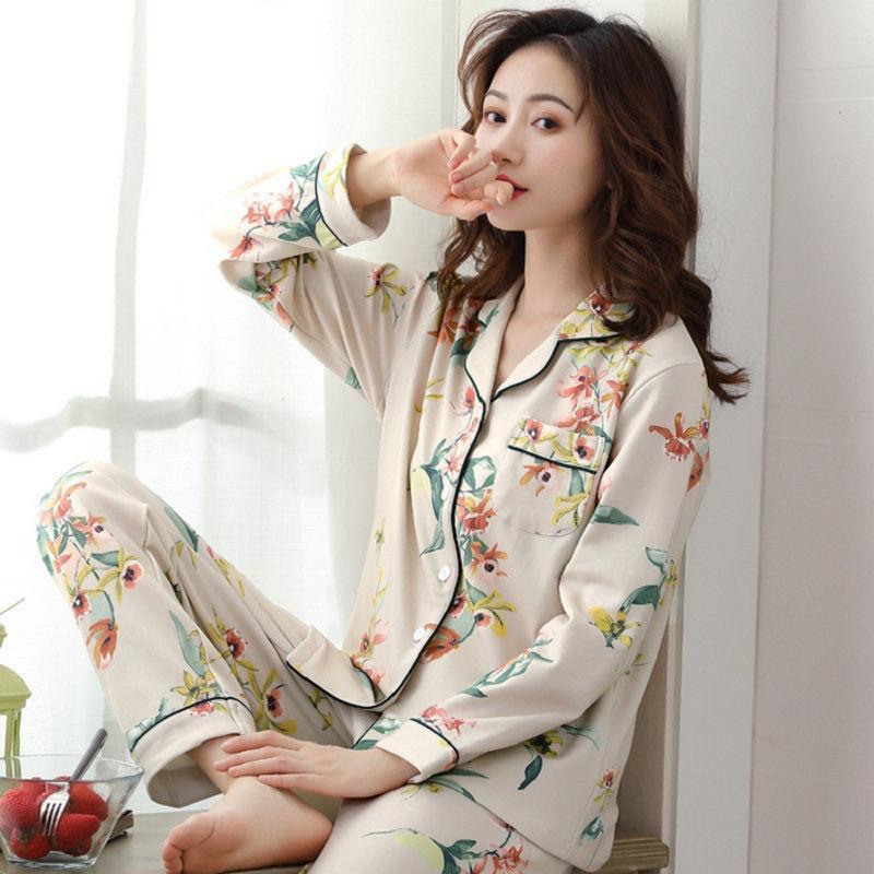 B870-Pure cotton pajamas women spring and autumn long sleeve winter large size pajamas summer ladies suit home clothes