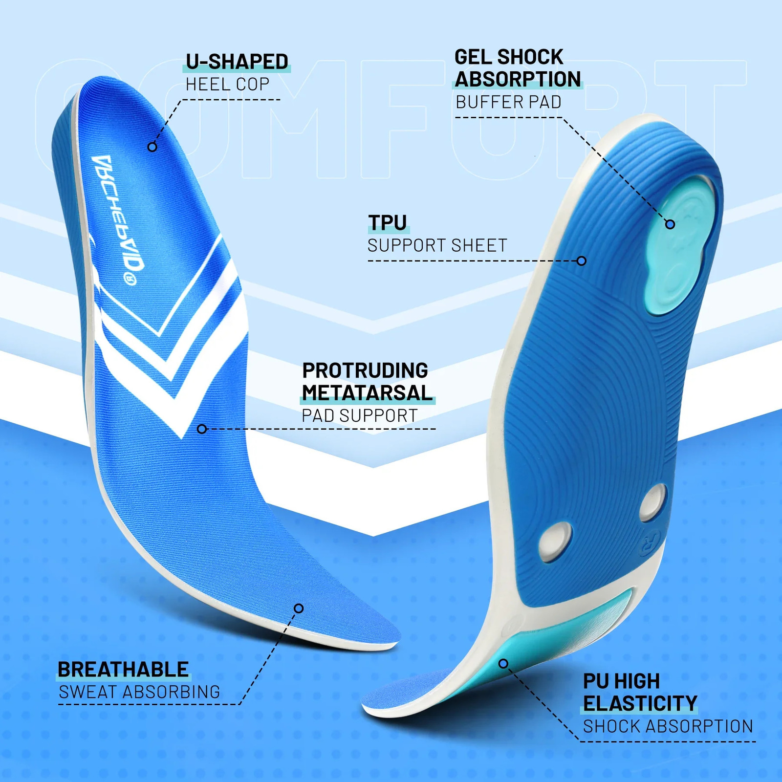 Plantar Fasciitis Relief Orthopedic Insole Flat Foot High Arch Support Men Women Work Ortic Insert Shoe Sport Sneaker Sole 250114