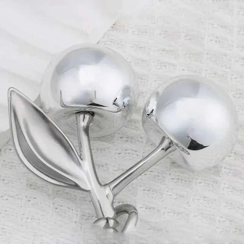 Keychains Lanyards Silver Plated Cherry Keychain Purse Charm Made of Metal Hardware and Glittering Mirror Resin Accessories H250115