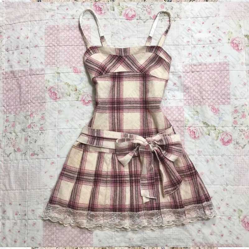 Grid Harajuku pattern dress rock aesthetic silm chic Y2K skirt cute American emo punk girls American casual gothic womens dressXJ250115