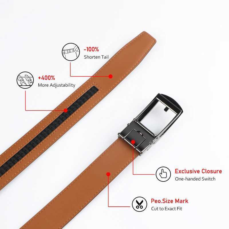 Genuine Leather Ratchet Belt for Men - Adjustable Automatic BuckleCasual Busin Style High-Quality Leather PanelXJ250210