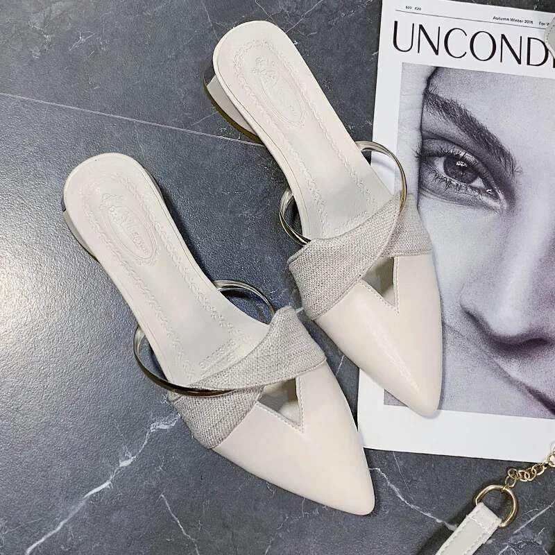 Pointed Toe Sandals Designer Women Summer Slippers Outer Wear Elegant Single Shoes Plus Size Chaussure Femme 2023
