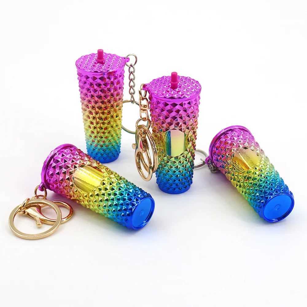 Keychains Lanyards Inspired Durian Cup Keychain Gradient Colorful Coffee Stylish Pendant H250115