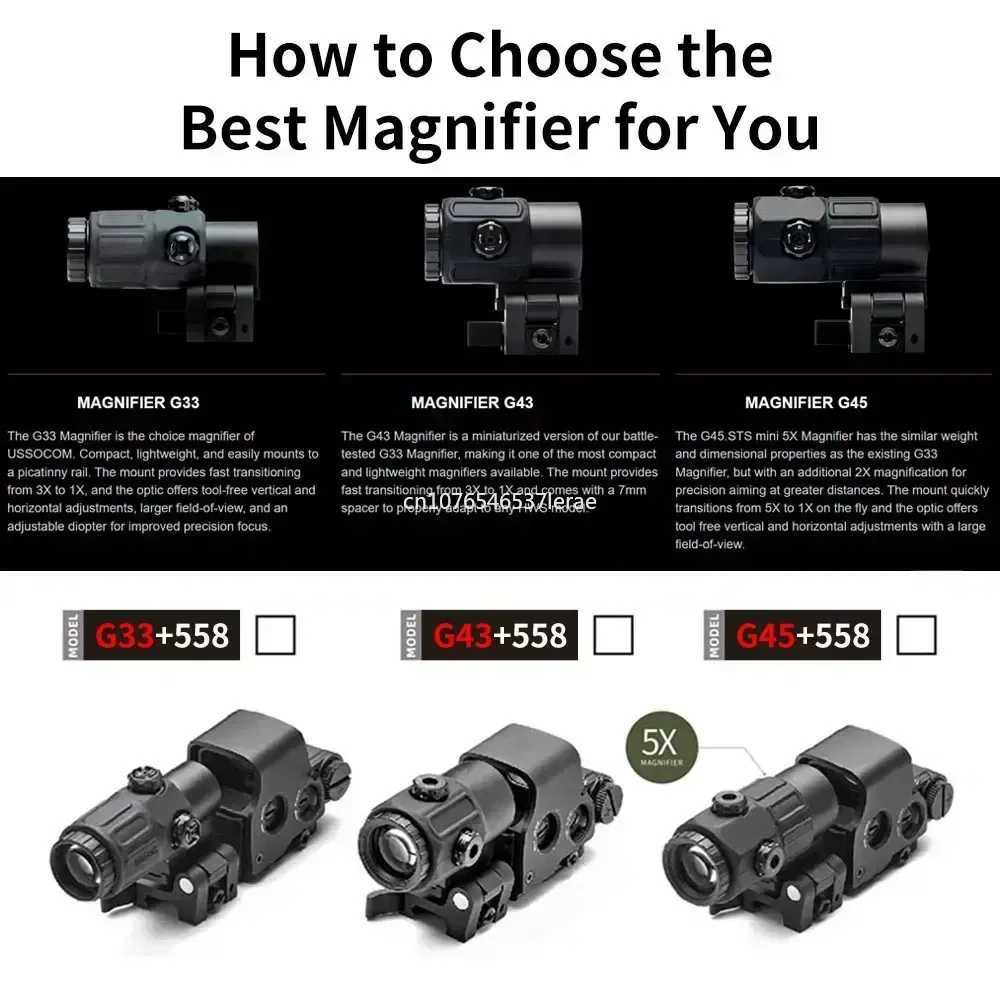 Holographic Collimator 558 Red Dot Sight G43/G33/G45 3X 5X Magnifier Airsoft Hunting Gear w/ 20mm Rail Mounts QD LEverW241014