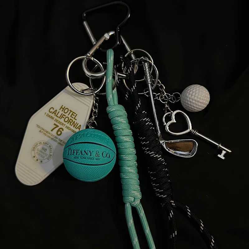 Keychains Lanyards Ins Handmade Colorful Rope Woven Bead Keychain Bag Pendant Sports Basketball Car Gift For Men And Women H250115