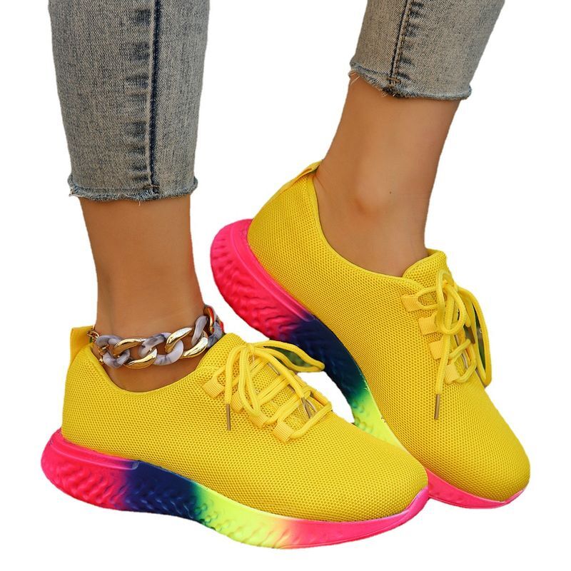 Spring And Summer New Large Size Rainbow Single Women's Casual Thick-Soled Lace-Up Knitted Sports Shoes Women