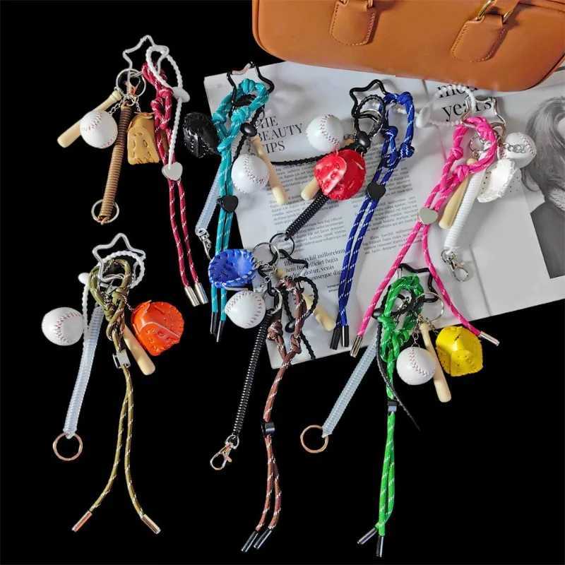Keychains Lanyards POP Digital Store New Baseball Keychain Bag Pendant 7 Colors Optional Braided Rope Spring Buckle Trendy and Versatile Lanyard H2501