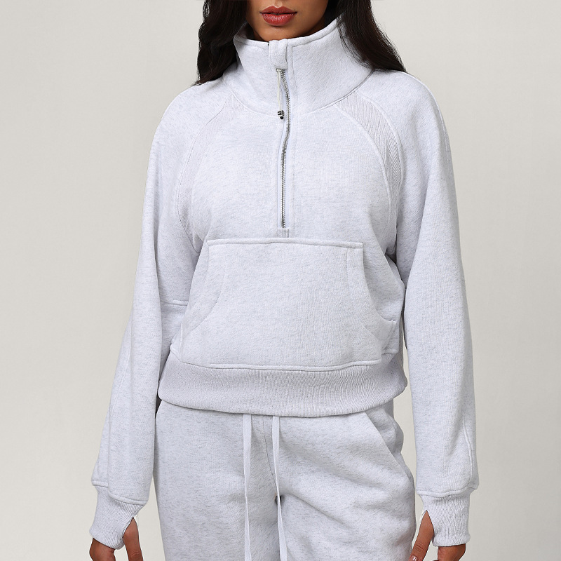 European and American hoodie women's high-quality velvet warm casual sports jacket hooded loose outdoor fashionable versatile half zip top