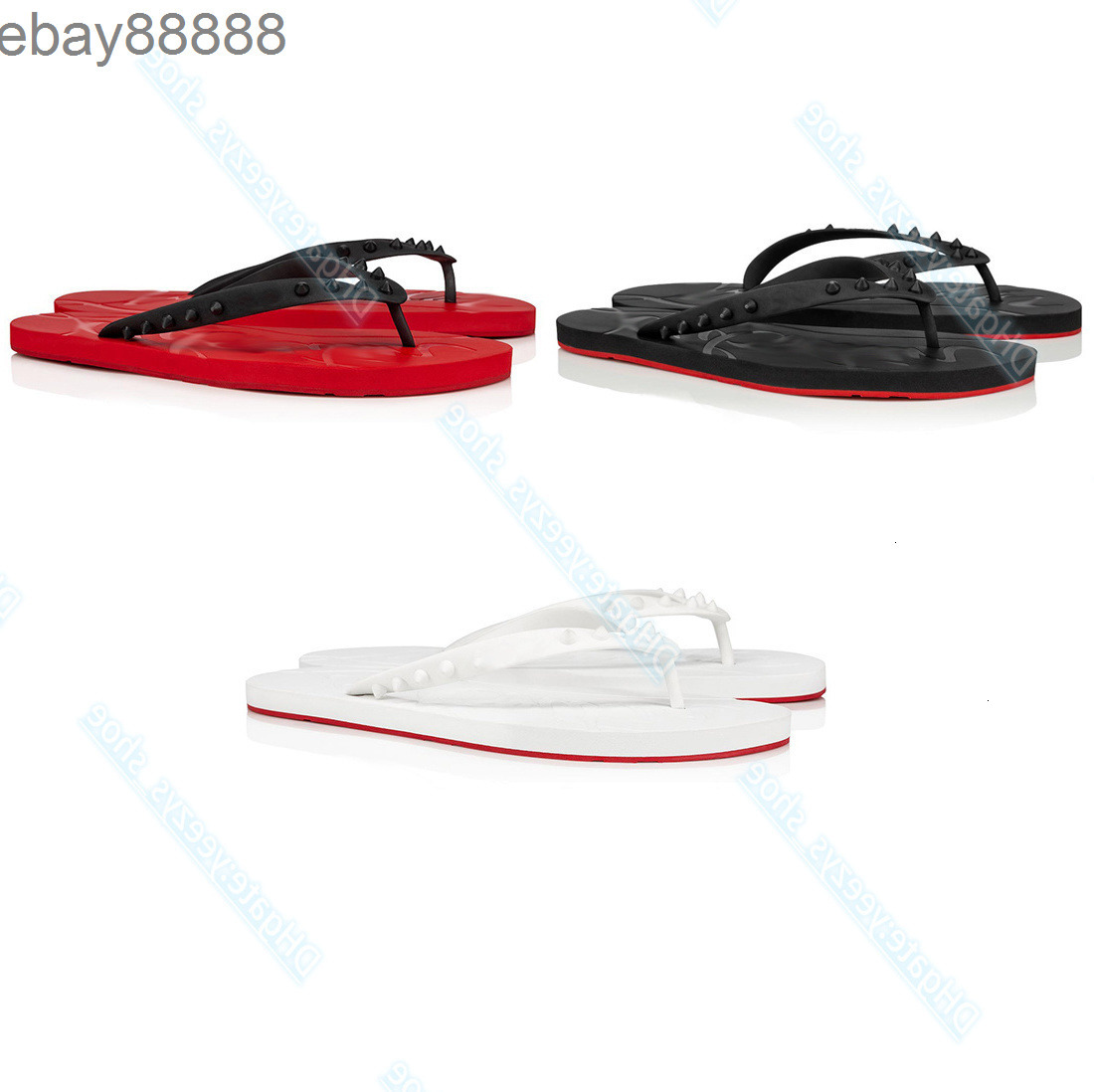 red bottomed louboution loubitons christianloubotin christion loubitons luxury designer shoe rivet thong sandal glossy woman shoe rubber slim straps man slide Su