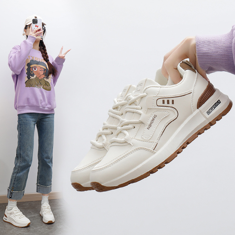 Women Sports Shoes Fashion Korean Version 2025 Spring Running Thick Sole Triple Khaki Red Free shipping