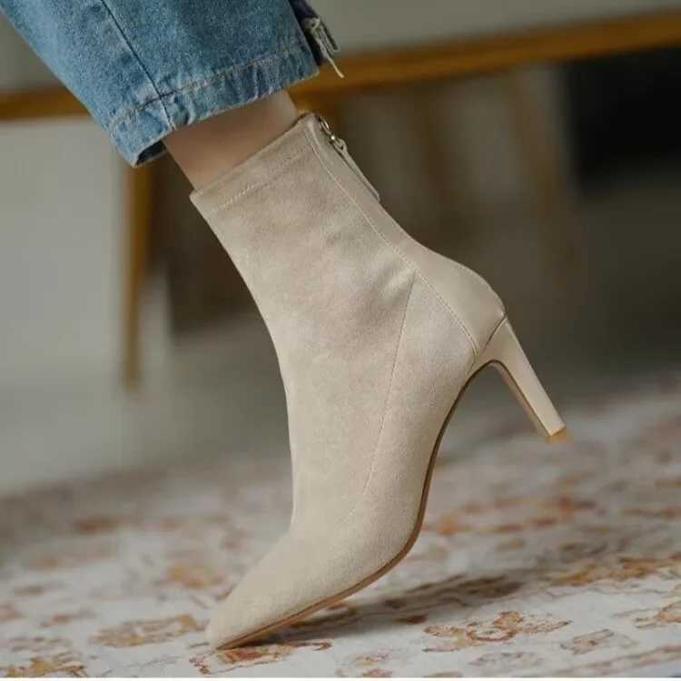2024 Women Ankle Boots Fi Pointed Toe Ladies Elegant Short Boots Thin High Heel Autumn Winter Womens BootsXJ250217
