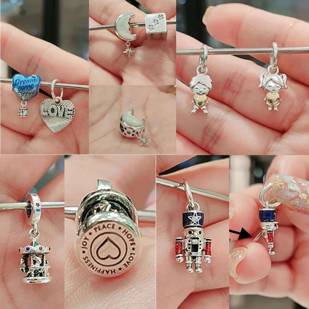 Classics 925 Sterling Silver Carousel Beads Sparkling Stars Sun Moon Combination Pendant Double Hearts Dangle Charm Fit DIY Bracelet Necklaces Jewelry