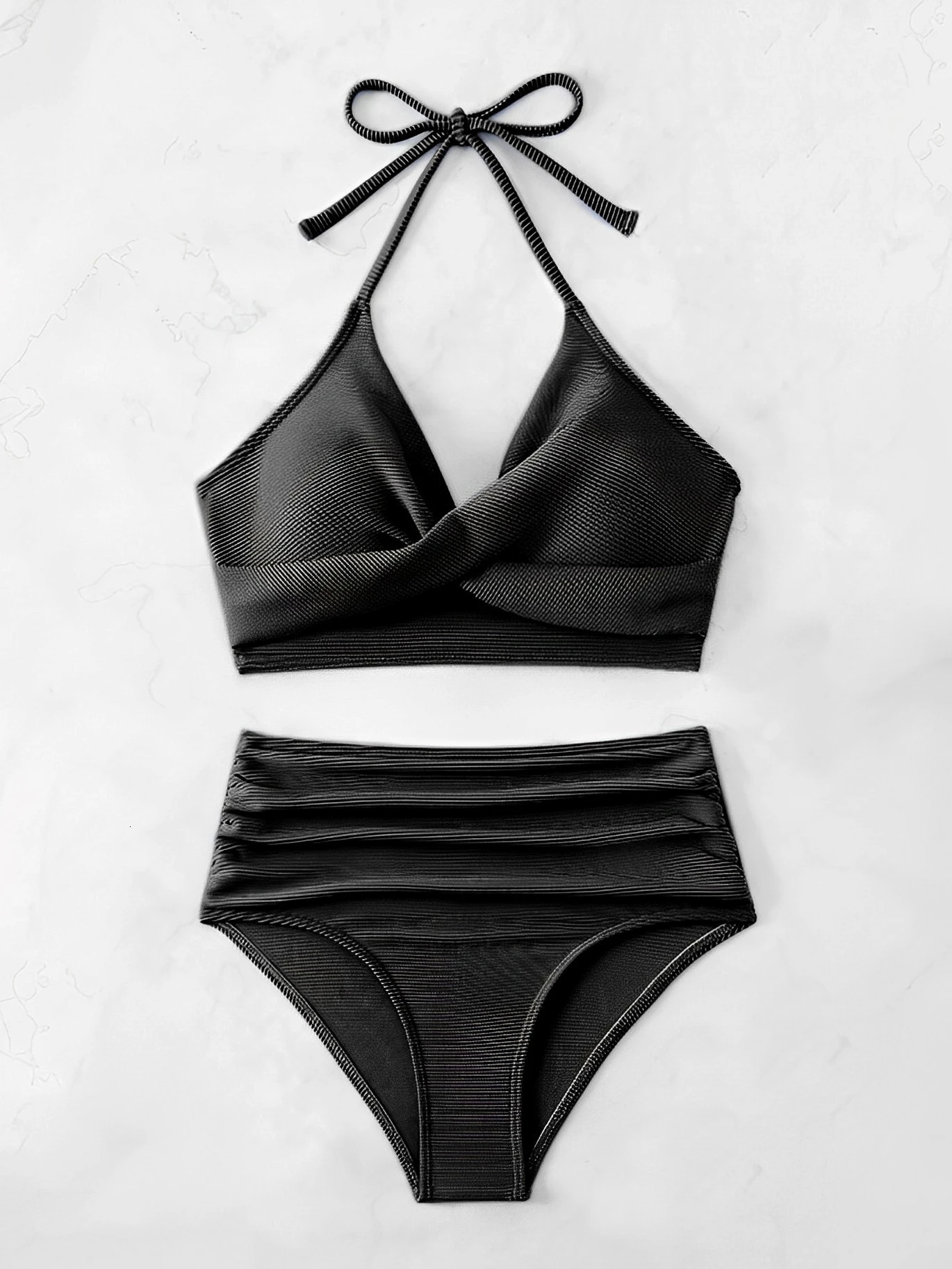 Sexy High Waist Bikini 2025 Women Halter Swimwear Female Swimsuit Solid Bathers Swimming Bathing Swim Suit Summer Beachwear250115