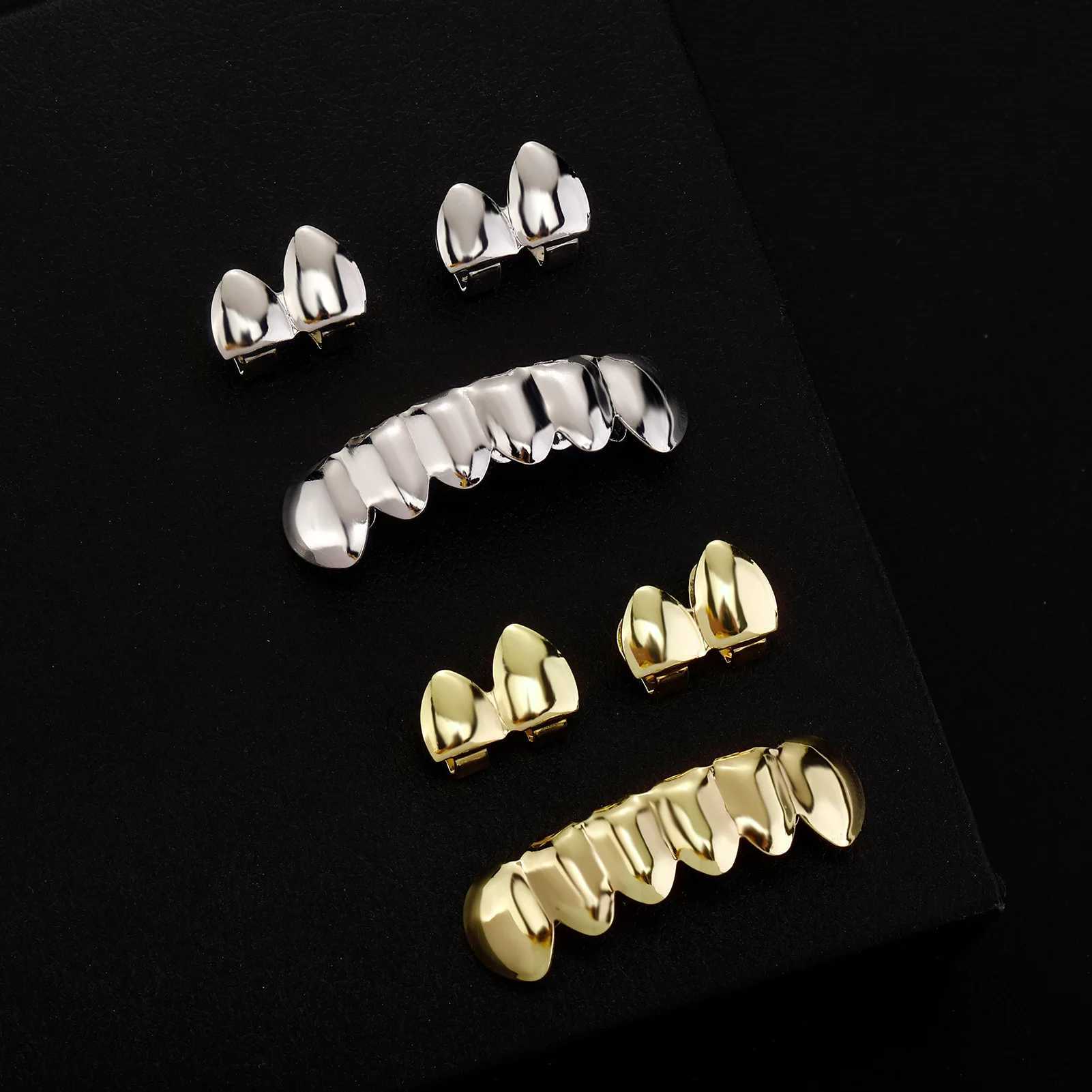 RACHELZ DIY Glossy Teeth Grillz Hip Hop Gold Silver Color Top Bottom Tooth Caps For Women Men Jewelry Halloween Cosplay GiftXJ250114