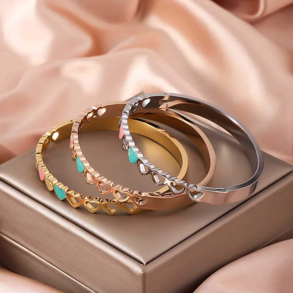 Chain Forever Love Gold Color Metal Heart Bracelets Bangles Blue Pink Enamel Bracelet For Women party Fashion Jewelry Gift H250115