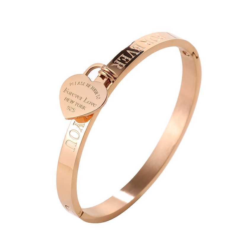 Bangle Trendy Stainless Steel Bangles Bridesmaid Gift Gold Color Cuff Forever Love Heart Bracelets Female 2022 H250115