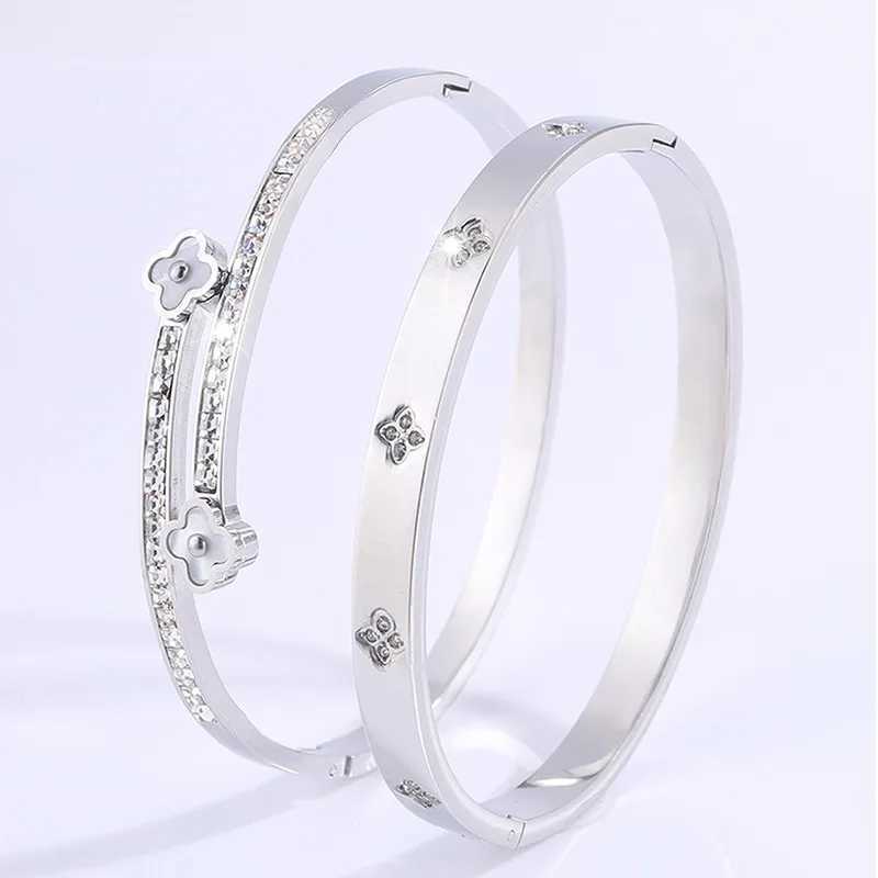 Bangle 2pcs High-End Fashionable And Versatile Stainless Steel Bracelet With Diamonds Creative Niche Couple Style H250115