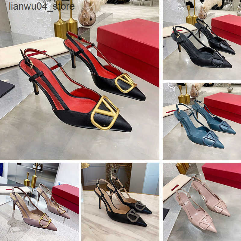 Slippers 2024 High Heels Designer Sandals Classics Metal Pointed Toe Thin Heel 4cm 6cm 8cm 10cm Summer Genuine Leather Woman Wedding Shoes with D