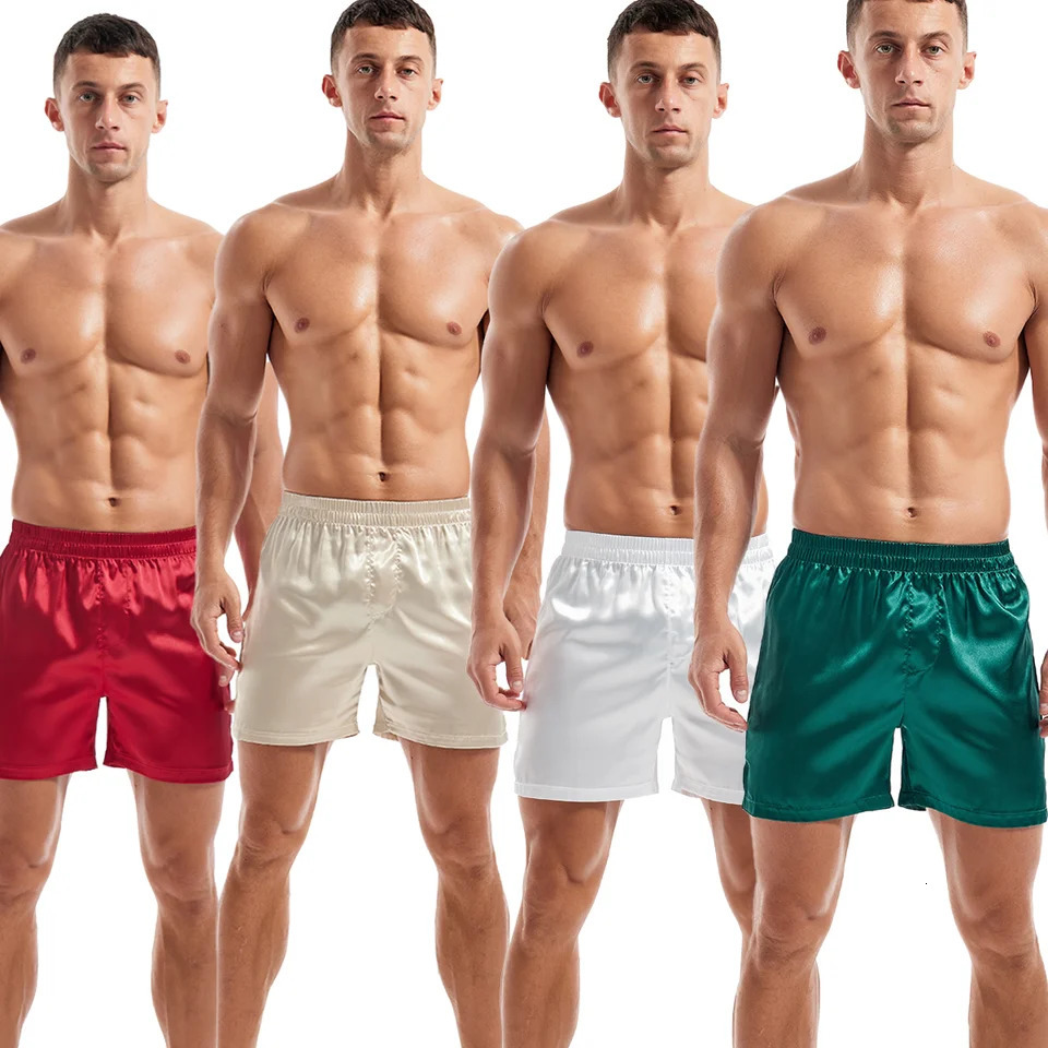Mens Casual Underwear Sleep Shorts Satin Boxers Silk Smooth Pajama Man Solid Color Home Sleepwear Yoga Sports Underpants 241228