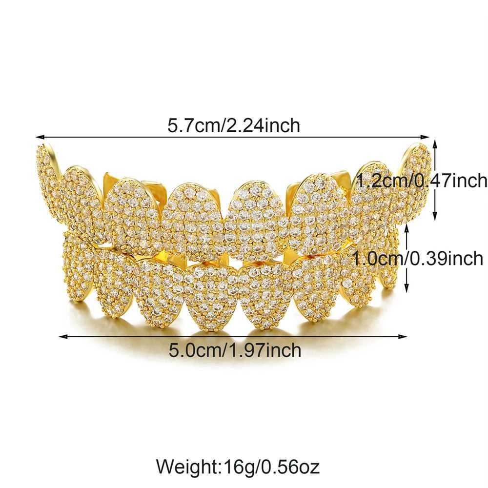 Heavy CZ Teeth Grillz Caps Cubic Zircon Iced Out Micro Pave Top Bottom Charm Grills For Men Women Hip Hop Jewelry Cosplay GiftXJ250114