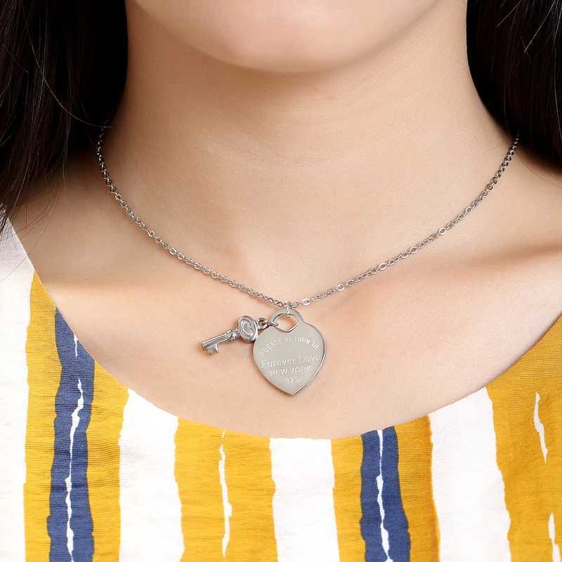 Pendant Necklaces New Arrival Key And Forever Love Big Heart Necklace Stainless Steel High Quality Gold Colour Jewelry For Women Gift H250115