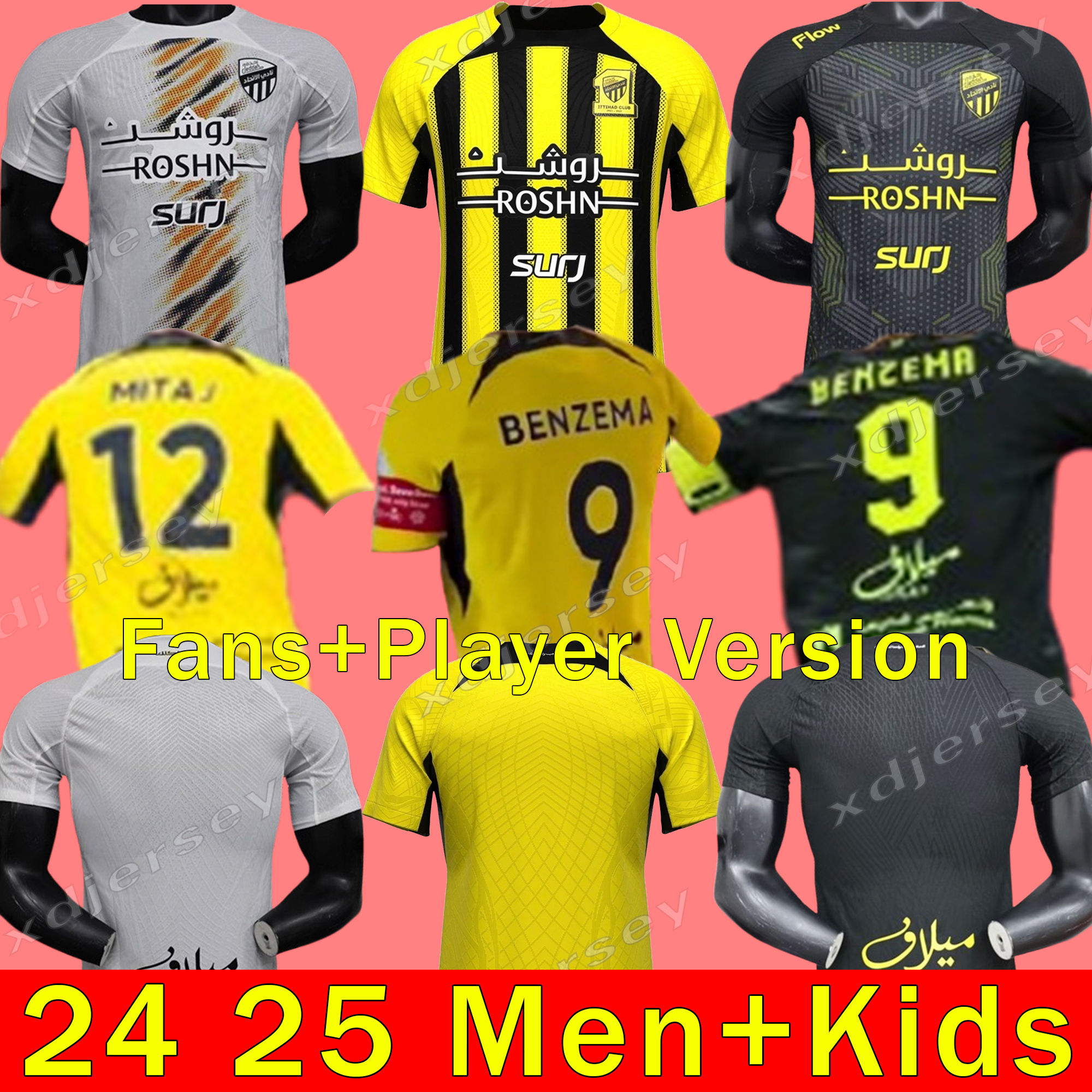24 25 BENZEMA Al Ittihad FC club Al Ahli SFC Soccer Jerseys 2024 2025 Al-Ahli Saudi Kante Fans Version Football Shirts FIRMINO AL-SHEHRI BERGWIJN AOUAR Men Uniforms