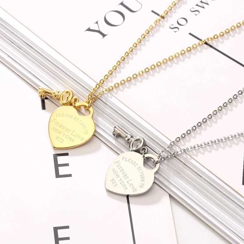 Pendant Necklaces New Arrival Key And Forever Love Big Heart Necklace Stainless Steel High Quality Gold Colour Jewelry For Women Gift H250115