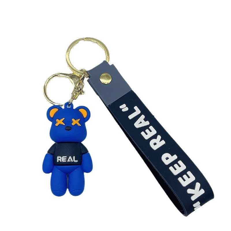 Keychains Lanyards Cartoon Tide Cool Bear Car Keychain Fashion Student School Bag Accessories Small Gifts Pendant Birthday Gift H250115