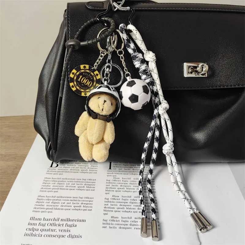 Keychains Lanyards Cute Football Helmet Keychain Yellow Lucky Money Bag Chips Dice Pendant Versatile Trendy Lanyard Game Machine Braided Rope H250115