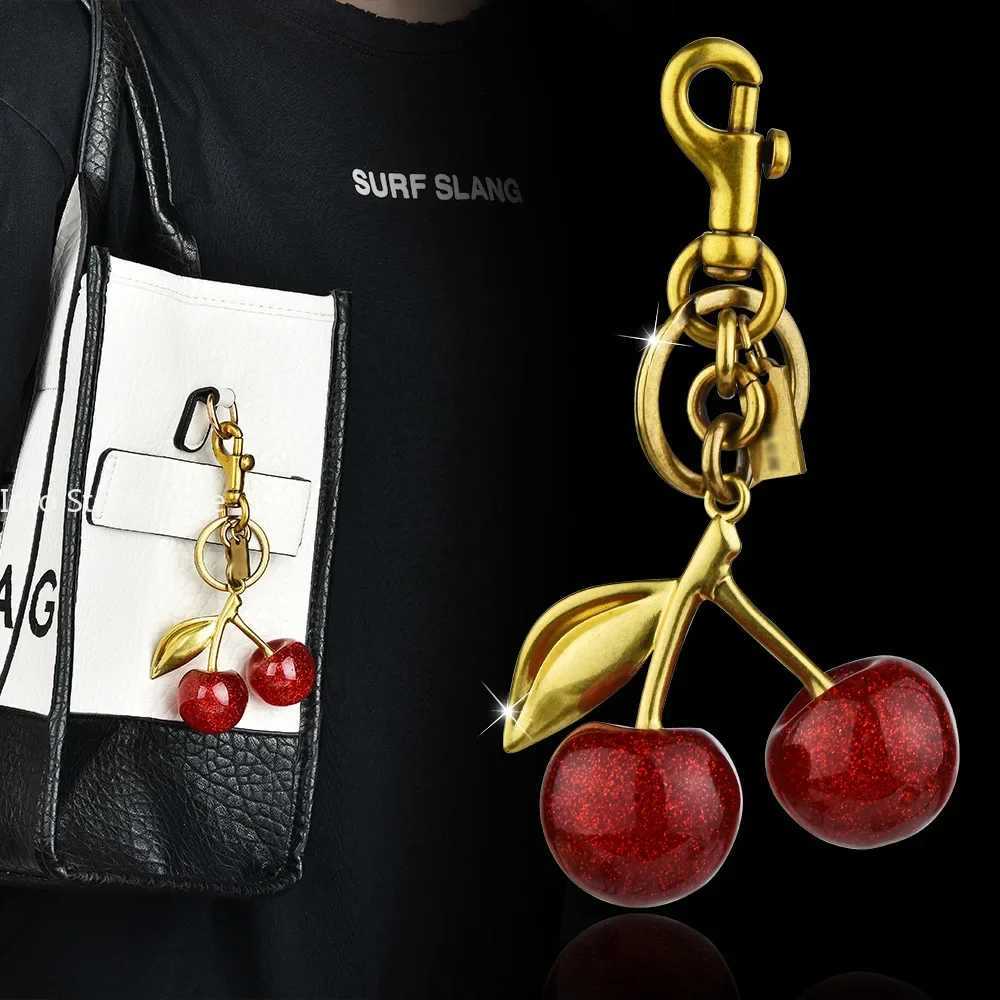 Keychains Lanyards Fashion Delicious Red Cherry Keychain Summer Fruits Cherries Pendant Keyring For Women Men Jewelry Bag Key Accessories Gift H250115