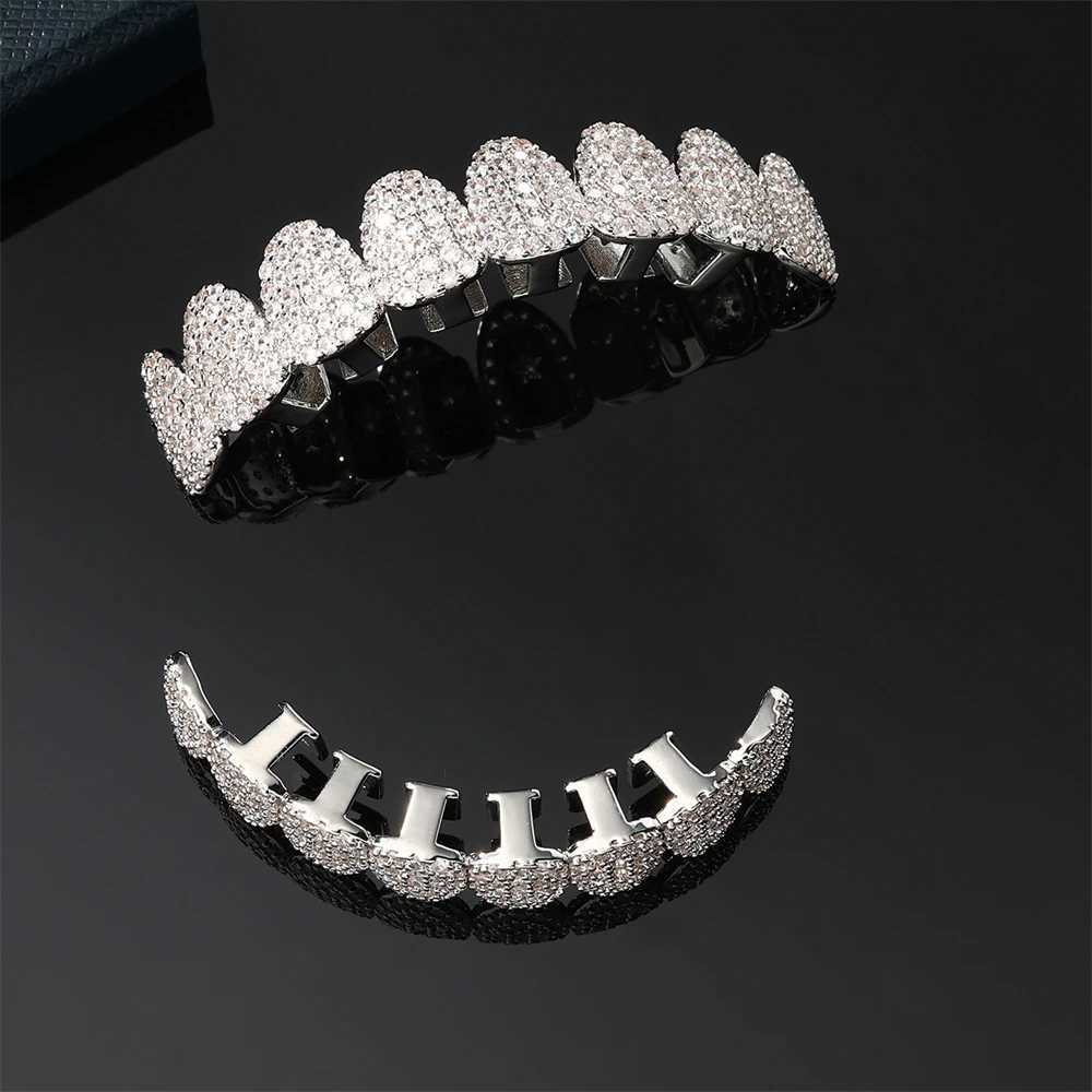 Heavy CZ Teeth Grillz Caps Cubic Zircon Iced Out Micro Pave Top Bottom Charm Grills For Men Women Hip Hop Jewelry Cosplay GiftXJ250114